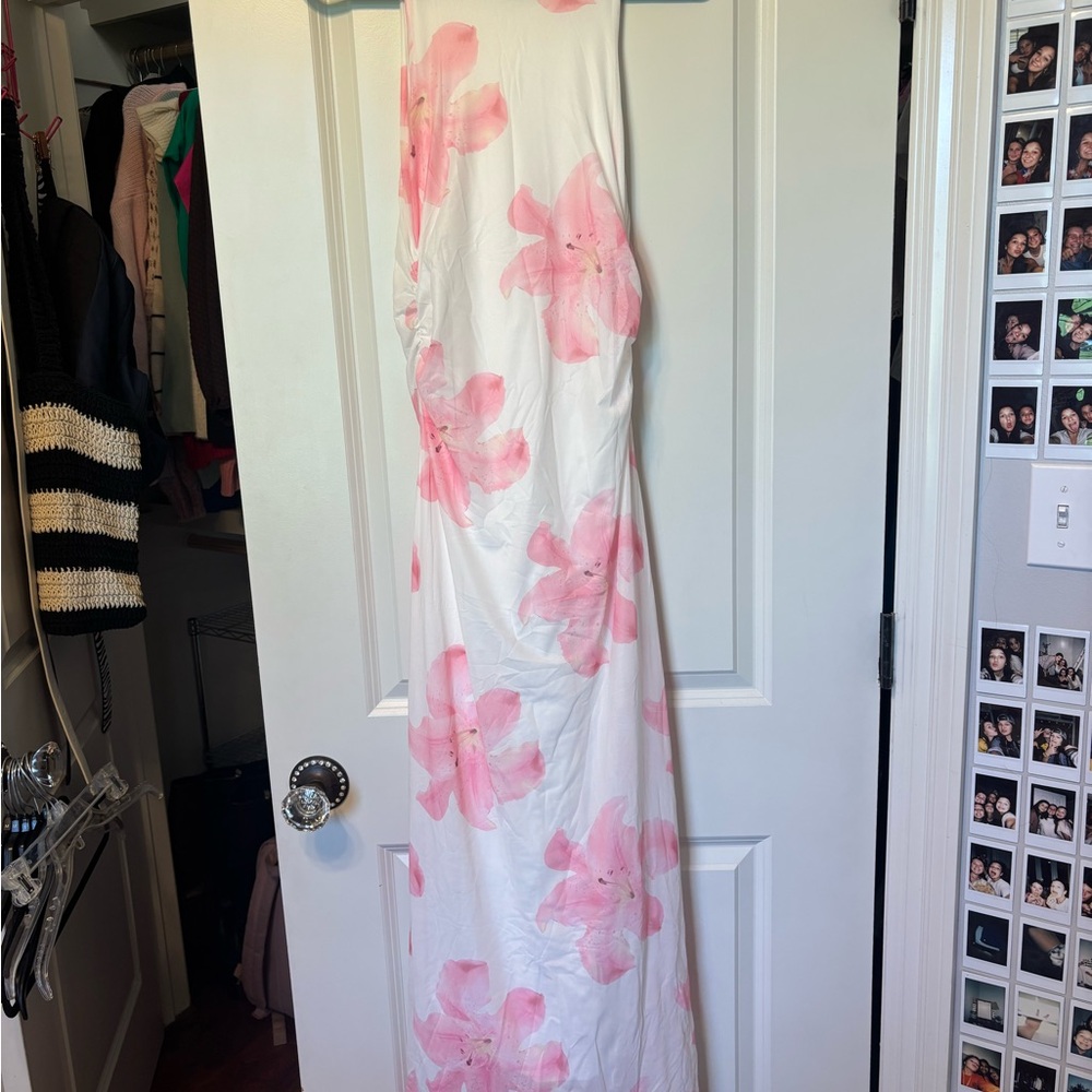 White and Pink Floral Maxi Dress